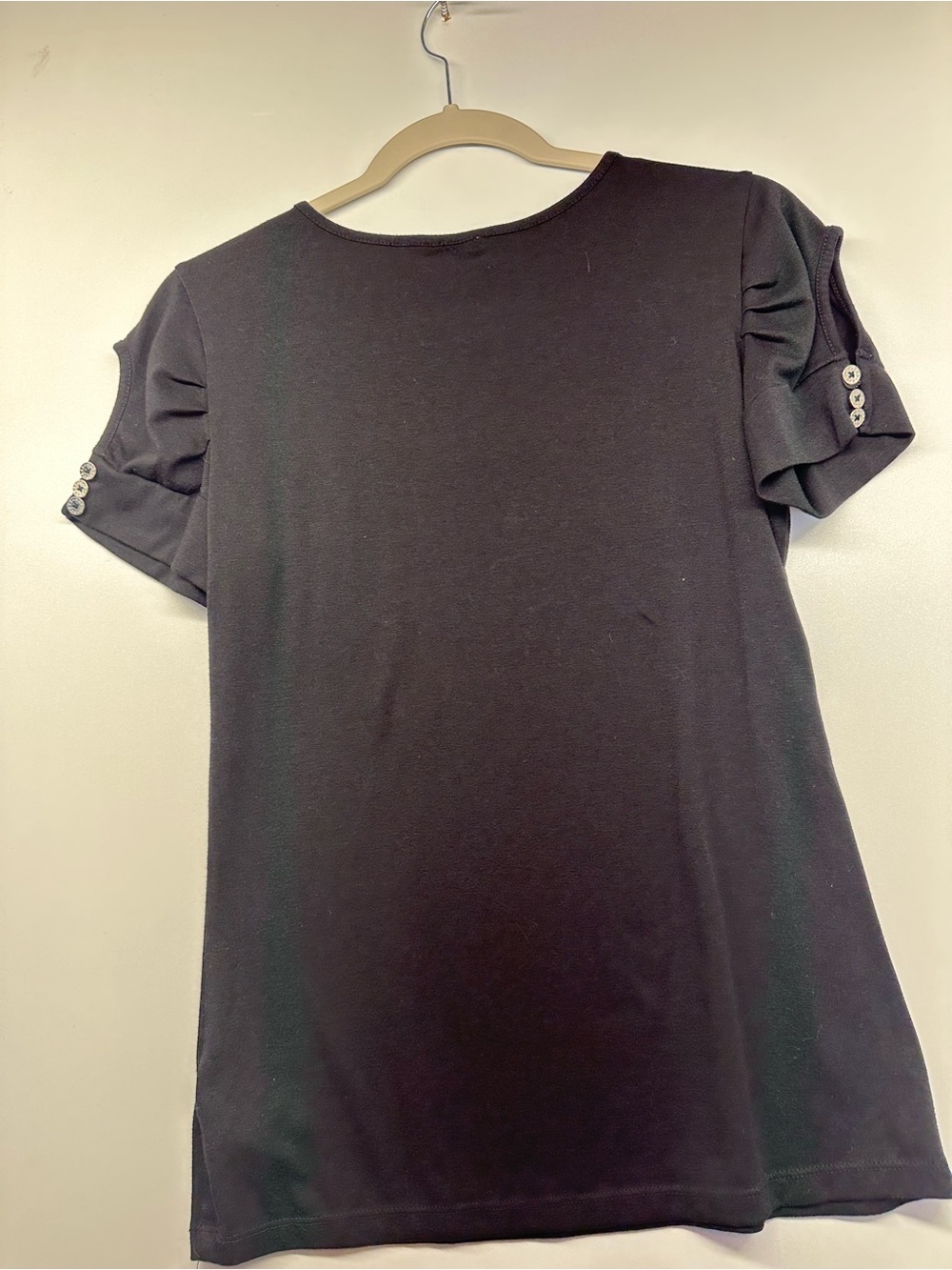 Guess Black Short Sleeve Top with Buttoned Puff Sleeves